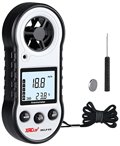 Anémomètre numérique - Anémomètre - Anémomètre portable - Vitesse du flux d'air pour mesurer la température/la vitesse - Anémomètre pour le tir, la planche à voile, la pêche, la chasse, gris