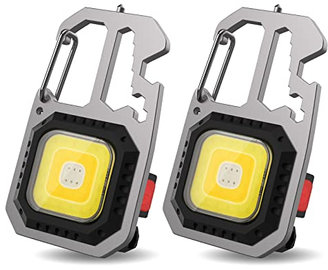 T-SUN Tragbare Mini LED Arbeitsleuchte Schlüsselanhänger Taschenlampe 7 Modi 800 Lumen Wiederaufladbare Inspektionsleuchten mit Flaschenöffner Magnetfuß für Camping Reparatur Notbeleuchtung (2 PCS)