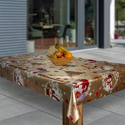 laro Wachstuch-Tischdecke Abwaschbar Wachstischdecke PVC Plastik-Tischdecken Eckig Meterware Abwischbar, Muster:Weihnachten Gold Schneemann, Größe:100x160