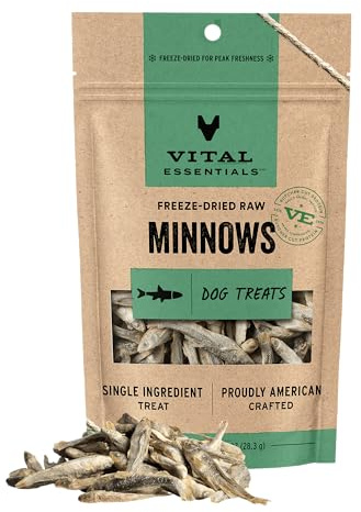 Vital Essentials Freeze Dried Minnows Dog Treats | Single Ingredient | Premium Quality | Grain Free Treats for Dogs, 1 oz Bag