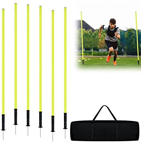 AufuN Juego de 6 barras de slalom de 150 cm, con puntas de acero y bolsa de transporte, barras de agilidad para entrenamiento de agilidad y coordinación, para fútbol y deportes de perro (1,5 m)