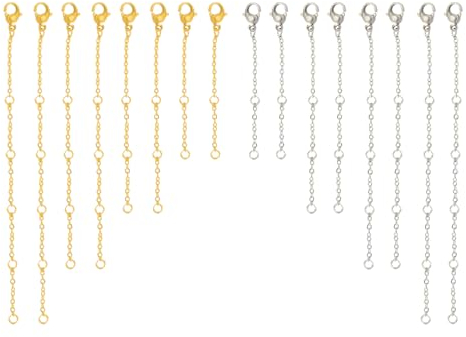 16 Piezas Cadena de Extensión Set, 5/10/15/20 cm Extensor de Cadena para la Fabricación de Joyas, Cadena Extensor de Collar para Mujeres Hombres Joyería Collar Pulsera Tobillera(Oro, Plata)
