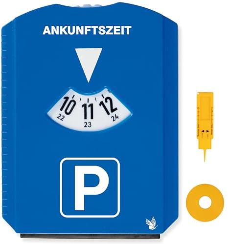 pubblimania Parkscheibe mit Eiskratzer, Gummilippe und Einkaufswagenchip und Reifenprofilmesser - Parkuhr aus Kunststoff (Deutschland)