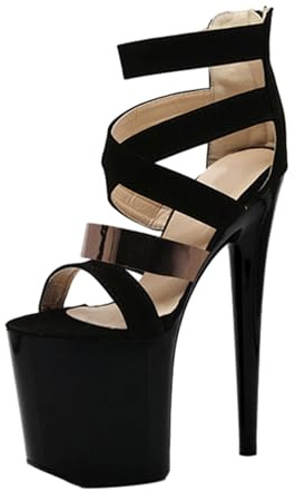 DMBDY Tacchi Alti High Heels Donna Cinturini Incrociati Sandali Plateau Spillo Décolleté Punta Aperta Scarpe Ballo per Feste Sera,Black 20cm,46