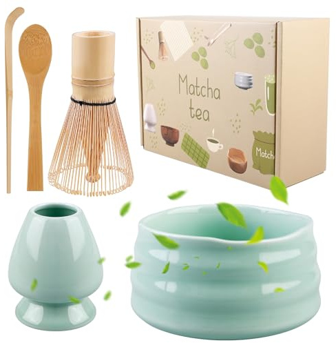 HOMURY Set da Tè Matcha - 5 Pezzi Con Frusta in Bambù - Accessori per Cerimonia del Tè e Scopa