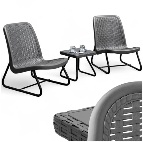 tectake® Salon de Jardin Exterieur en Poly Rotin & Acier laqué époxy 2 Personnes Ensemble Fauteuil Salon & Table de Jardin, Mobilier pour Amenagement Balcon Terrasse Veranda