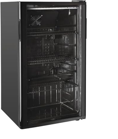 Générique Mini Armoire à Boissons 72L - Arrière Bar Réfrigéré 1 Porte Vitrée - Température 2-10°C - Compacte et Éclairage Intégré - 3 Grilles Réglables