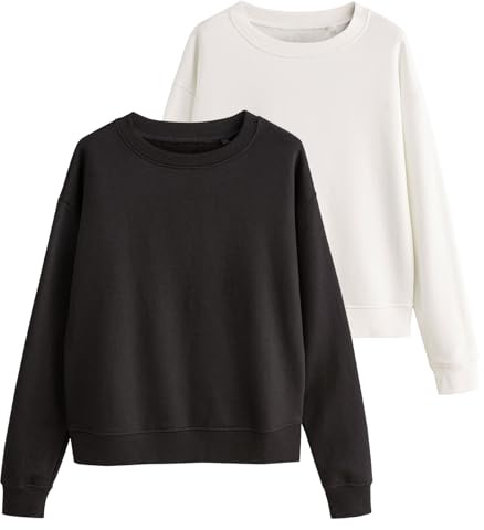 THE SET - Sudaderas Mujer, Sudaderas Mujer Sin Capucha, Blanco y Negro, Talla M - Pack de 2 Negro/Crema S