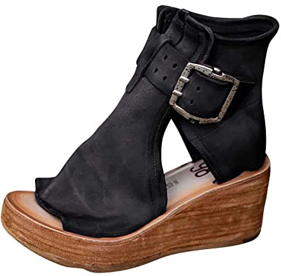 Womens Platform Sandals Ankle Boots Comfort Smart Office Formal Work Party Occasion Heeled Open Toe Shoes Ladies Fashion Summer Wedges Sandals Chunky Heels UK Clearance