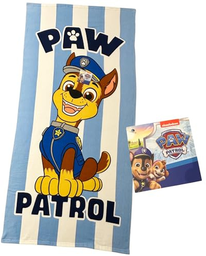 Paw Patrol Chase barnhandduk 70 x 140 cm | 100 % mjuk och lätt polyester | snabbtorkande, officiell design | perfekt för strand pool och bad barn och Paw Patrol-fans