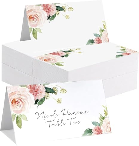 100 PCS Table Place Cards, Reception Seating Number Name Holder for Tableware Setting Wedding Birthday Dinner Party(Flower A)