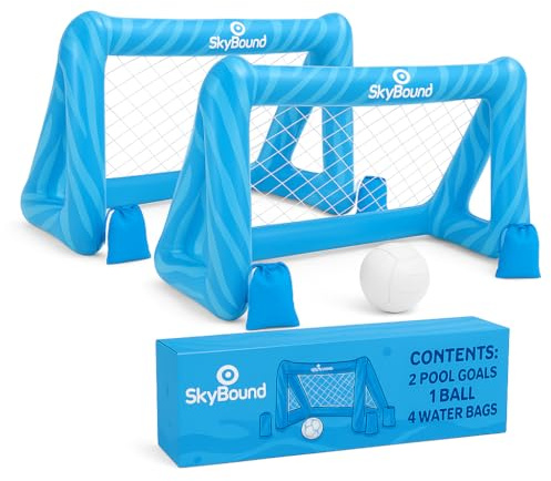 SkyBound Set 2 Porte Gonfiabili da Pallanuoto: Il miglior gioco in piscina per bambini - Porta da calcio acquatico con 4 zavorre e palla - Ideale per l'estate e feste in giardino - Pack da 2.