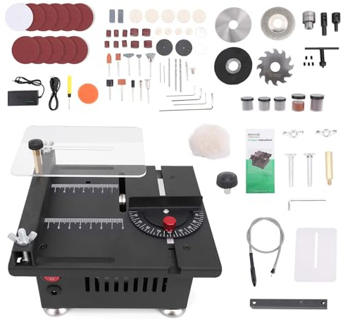 Mini-Tischkreissäge, elektrisch, für die Holzbearbeitung, Metallschneider, 7 einstellbare Geschwindigkeiten, Winkeleinstellung mit verschiedenen Sägeblättern, anhebbare Schnitttiefe für Holz