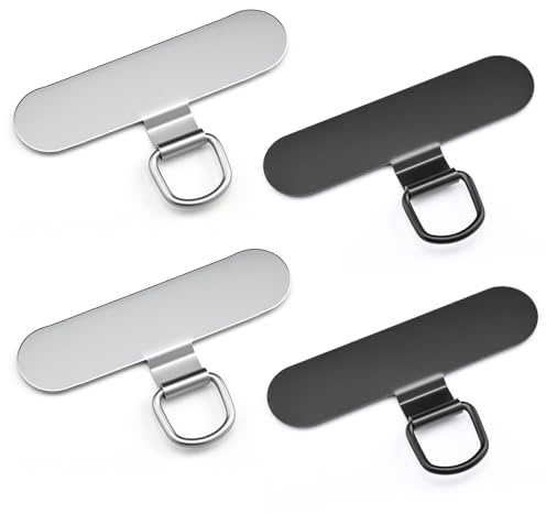 Qyoocom Patches de Cadena para TeléFono MóVil, Paquete de 4, Parche de Metálica Ultrafino, más Resistente, más Duradero, se Adapta a Todas las Colgante para Movil Negro Plateado