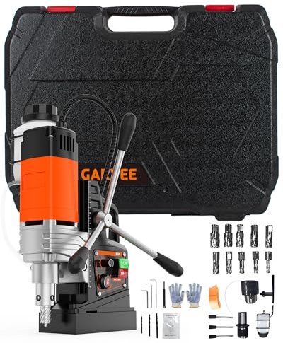 GarveeTech Mag Drill Press, 1750W 2 in Boring Diameter, 2922Lbf Power Portable Magnetic Drill, 810 PRM, 10-Speed，with 10Pcs Drill Bits 3Pcs Twist Drill and 1Pcs Plastic Box Electric Drilling Machine