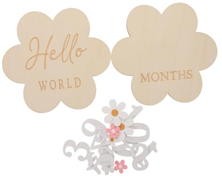 FIXOSHEE Calendar Wooden Milestone Cards Flower Design Newborn Monthly Photo Props Memory Recording Months Milestone Signs Shower