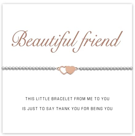 Marsquesa Friendship Bracelet Gifts for Women Girls, S925 Silver Beads Hearts Bracelet Best Friend Jewellery Birthday Christmas BBF Gifts for Teen Bestie (Beautiful Friend)