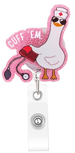 BellaBlend Lustige Gans Nurse Badge Reel, Cuff 'Em Badge Holder with retractable clip, sweet gift for nursing students, RN LPN CNA MA medical workers, teachers, doctor
