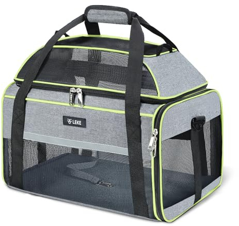 Lekespring Katzentransportboxtasche Hunde Transporttasche für Hunde und Katze, Nach Oben Ausbaubar Katzentasche bis 7kg, Transportbox Katze Hund für Der Gang zum Tierarzt Auto, L, Grau