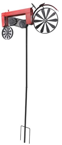 Tractor Wind Spinner, Vintage Metal Weather Vane Spinner Stake Windmill Decoration for Flower Bed Lawn Garden (Red)
