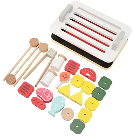 Qudinip Ensemble de Gril de Simulation en Bois, Jeu éducatif Interactif pour Enfants, Jeu de Rôle Imaginatif, Jouets de Barbecue Faits de Bûches Durables