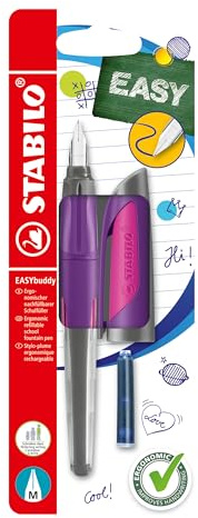 STABILO - Schulfüller mit Standard-Feder M - EASYbuddy in lila/magenta - blau (löschbar) - inkl. Patrone - Blister