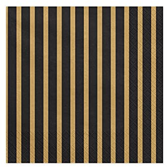 PartyDeco Servietten Streifen 20 Stück 33x33cm 1/4-Falz 3-lagig Papierservietten Geburtstag schwarz Gold