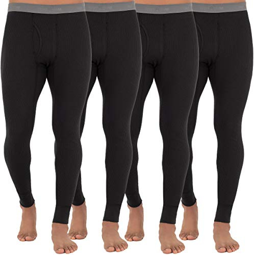 Fruit of The Loom Men's 4-Pack Recycled Waffle Thermal Underwear Bottom, Black, Large