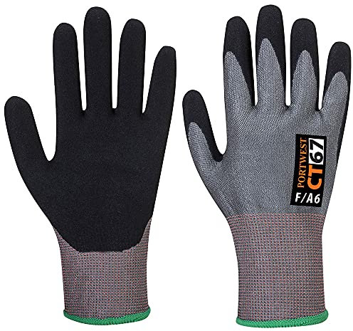 Portwest AHR Nitrile Foam Cut & Grip Gloves, Color: Grey/Black, Size: XS, CT67G8RXS