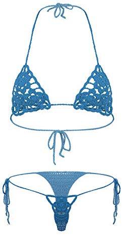 YOOJIA Sexiga badkläder för kvinnor, 2 delar, mikro bikini, transparent, slingskott, G-stringtrosa, minibikini, strand, pool, simning, Lake Blue B, M