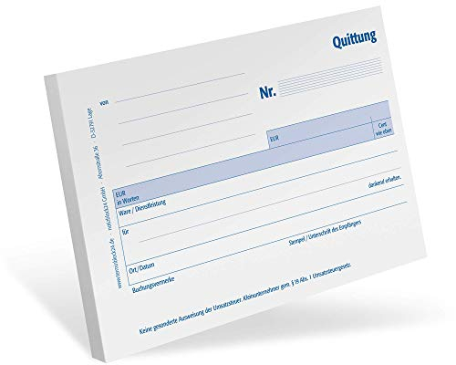 Quittungsblöcke (3 Stück) für Kleinunternehmer mit Durchschlag, A6 quer, je Block 2 x 50 Blatt, keine MwSt. ausgewiesen, selbstdurchschreibend