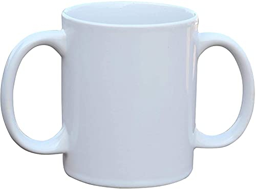 ANCIENTIMPEX Taza de cerámica de doble asa (2 asas) para un agarre seguro, 350 ml, color blanco