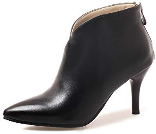 Synthetic Fashion Pointed Toe Stiletto Zipper High Heel with 7 cm Ankle Casual Boots for Women Big Size T08-92, black, 12 UK