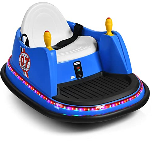 COSTWAY Coche de Parachoques, Auto Eléctrico Chocador 6 V con Luces Coloreadas, Música, Giratorio 360°, Joystick Simplificado, 2,4G Mando, Vehículo Montable de Batería niños 2-5 Años (azul)