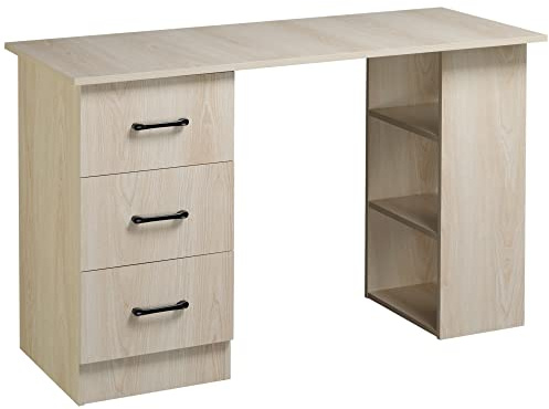 HOMCOM Scrivania con 3 Cassetti e 3 Ripiani, Scrivania Salvaspazio con Piano Ampia in Legno, Tavolo da Lavoro per Cameretta, Studio, Ufficio, 120x49x72 cm, Legno