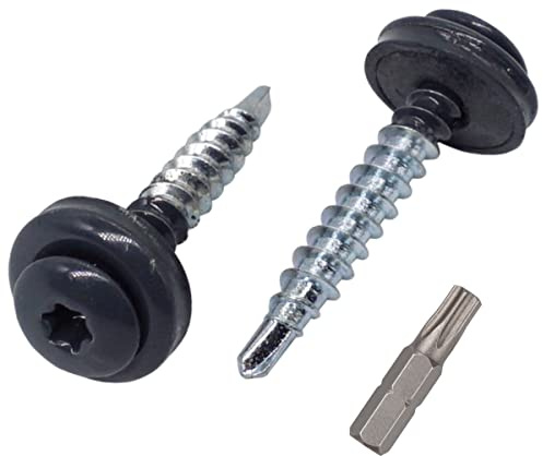 SKIR'CO (150 st) Takskruvar i metall, 4,8 x 35 mm målade självborrande skruvar med EPDM-brickor, plåt, torxskruv (antracitgrå RAL 7016)