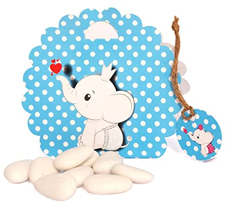 25+25 stycken - Bonbonnier lådor dop födelse födelsedag Confetti hållare nr 25 stycken + Biljetter till gynnar eller för dragéer näsdukar 25 stycken - elefant (Boy)