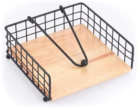 MSV Porte serviettes papier de table avec barre de maintien Design industriel Bois & Acier ELIE Noir mat