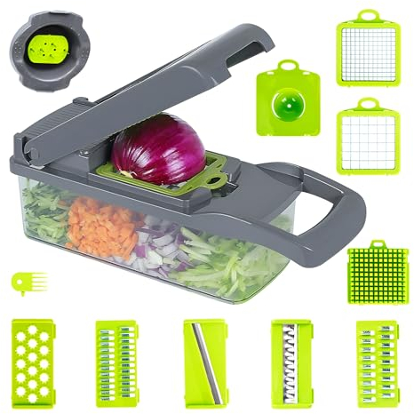 Mandolina Affettaverdure Affettatrice Professionale per Verdure e Con 7 Lame Regolabili per Affettare Tagliare, Grattugiare Tritatutto da Cucina, Tagliaverdure 15 in 1 Multifunzione