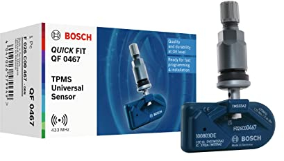 Bosch F026C00467, QF0467, Sensore TPMS programmabile Quick Fit, Sensore di Controllo della Pressione dei Pneumatici con valvola in Titanio, 433.92 MHz