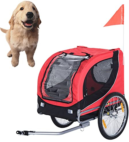 PJDDP Hundefahrradanhänger Haustierwagen Fahrradwagen Frachtträgeraufsatz für Reisen mit 2 großen Rädern für kleine und große Hunde,Rot