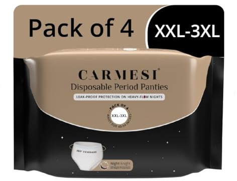 Carmesi Disposable Period Panties (XXL-3XL) | 360° Protection for Super Heavy Flow | No Leakage, No Rashes, No Discomfort | Maternity Panties | All-Night Protection | Ultra-Absorbent Core | 4 Pcs