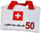 BUSDUGA 4339 Geschenk Tasche 50.Geburtstag, 19x12x8cm, Erste Hilfe Design, Verbandstasche Arzneitasche Spaßgeschenk