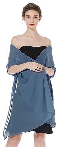 BEAUTELICATE Chiffon Shawl and Wraps Lightweight Scarfs Stole Silk Feeling Sheer Cover Up For Women Summer Wedding Bridesmaids Evening(Widen - Slate Blue)