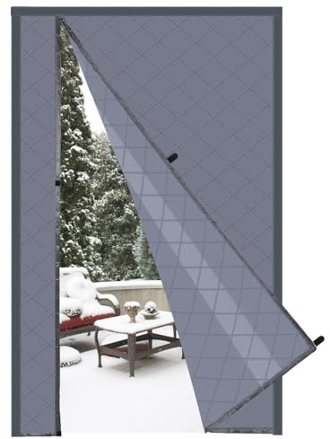 Risareyi Magnétique Rideau de Porte 95x210cm, Gris Rideau Thermique Isolant Anti Froid, Ouverture Latérale, Coton Couverture pour Porte d'entrée, Fermeture Automatique