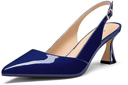 Saekcted Femmes Mi Talon Heel Pointu Bout Escarpins Lanières Cheville Slingback Slip-on Danse Cute Été 6.5 CM Heels Bleu Marine 42 EU