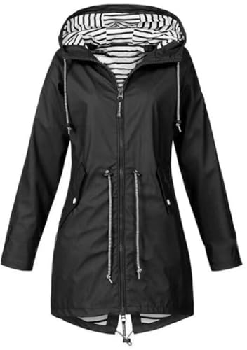 HIFI7 Damen Leichte Wasserdichte Regenjacke Regenmantel Mit Kapuze Wasserdicht Windbreaker Übergangsjacke Atmungsaktiv Mantel (DE/NL/SE/PL, Alphanumerisch, 4XL, Regular, Regular, Schwarz)