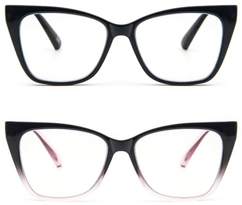 KoKoBin Occhiali da Lettura Cat Eye Anti Luce Blu Cerniera a Molla Occhiali per Donna Uomo (Nero, Nero-rosa, 2.5)