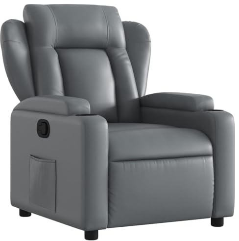 vidaXL Fauteuil Inclinable, Chaise de Relaxation avec Porte-gobelets, Siège avec Dossier et Accoudoirs Salle de Séjour, Moderne, Gris Similicuir