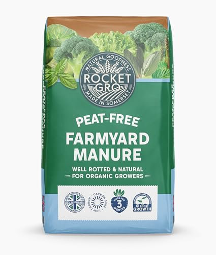 RocketGro Peat-Free Farmyard Manure – 40L – Organic Soil Conditioner & Mulch – Nutrient-Rich, Well-Rotted Manure for Roses, Vegetables, Beds & Borders – Soil Structure & Enhances Plant Growth